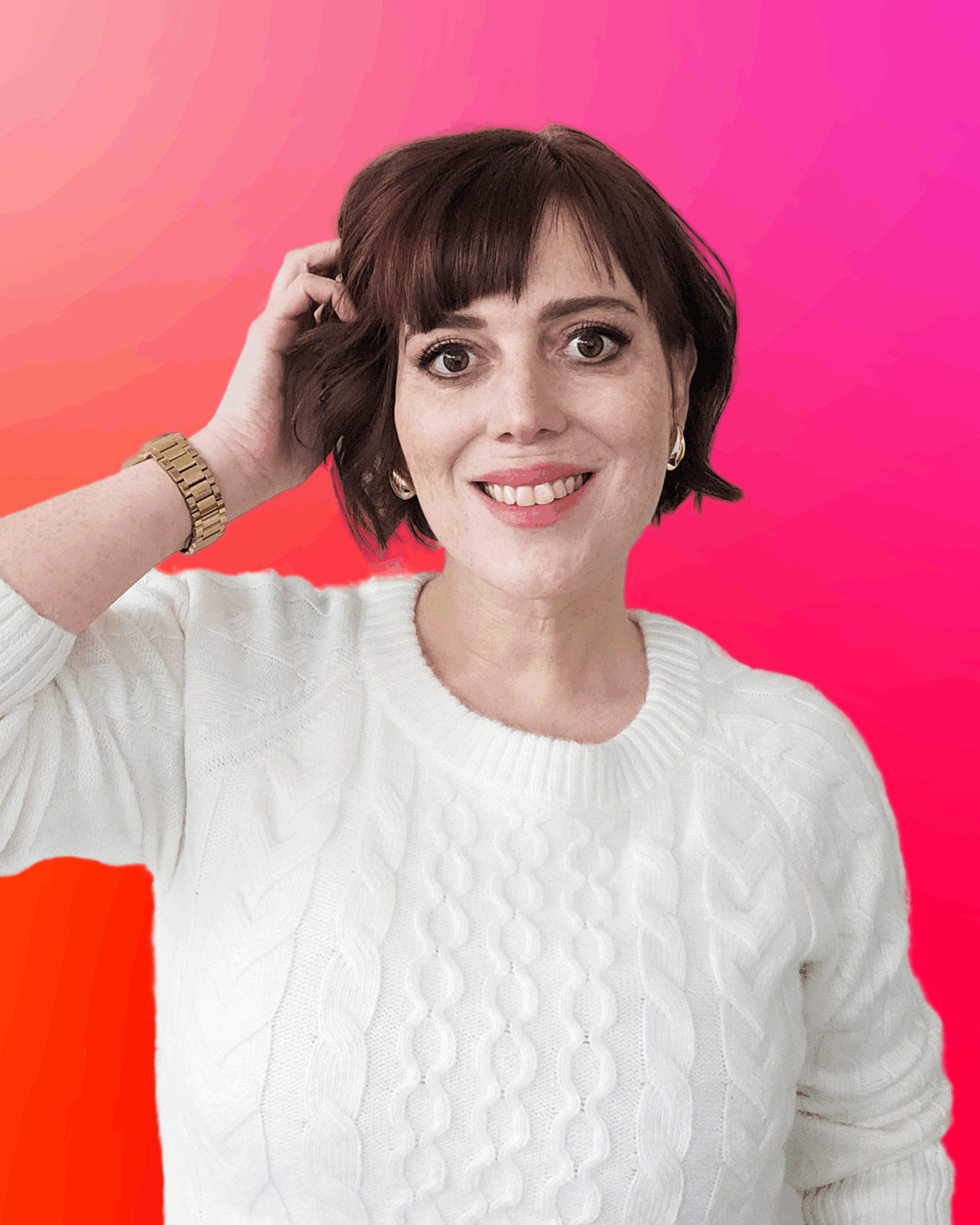 Auf dem Bild zu sehen ist die Autorin Laura Roth vor einem neonpinken Hintergrund