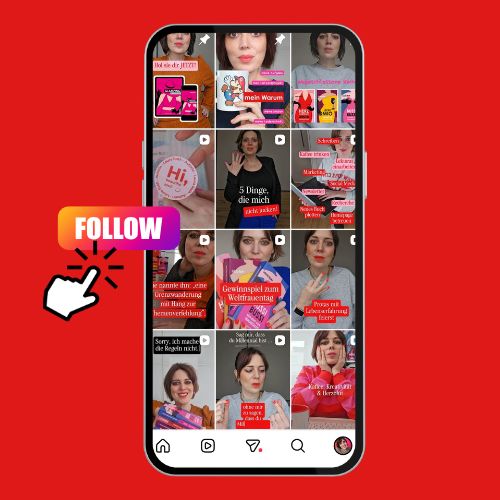 Smartphone mit Instagram-Profil von Autorin Laura Roth und Einblicken in ihre Bücher und ihren Alltag